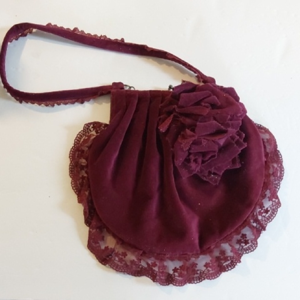 Vintage Elegant Burgundy Velvet Women's Bag Strap Fancy Formal Sz.Medium